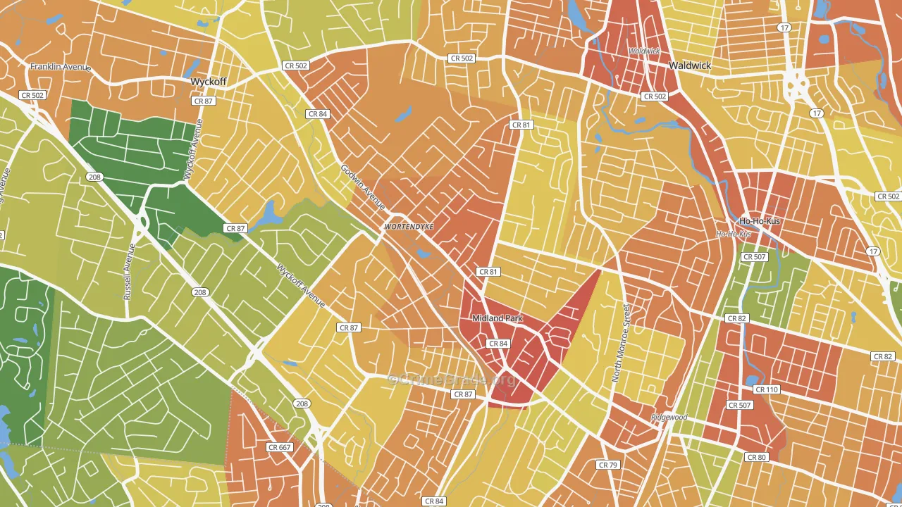 Wortendyke, Midland Park, NJ Map of Arson Rates
