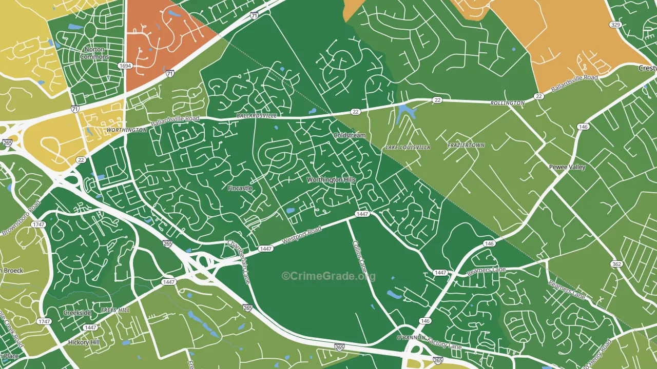 Worthington Hills, KY Map of Arson Rates