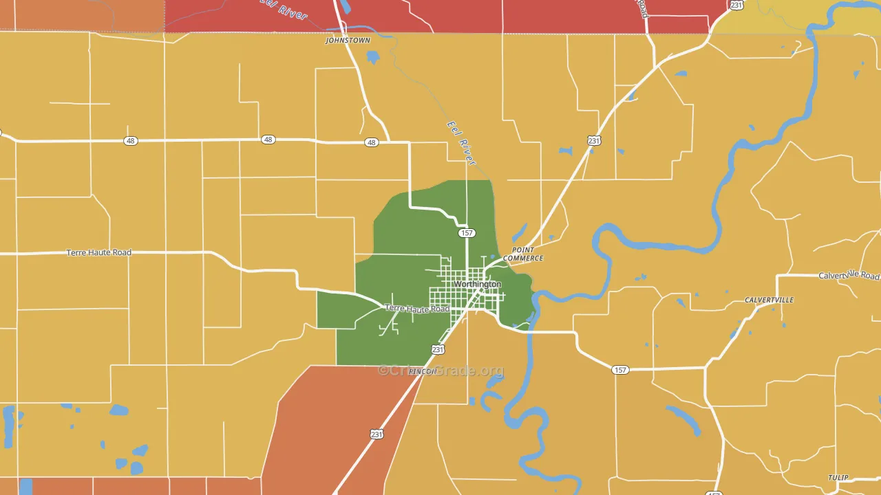 Worthington, IN Map of Arson Rates