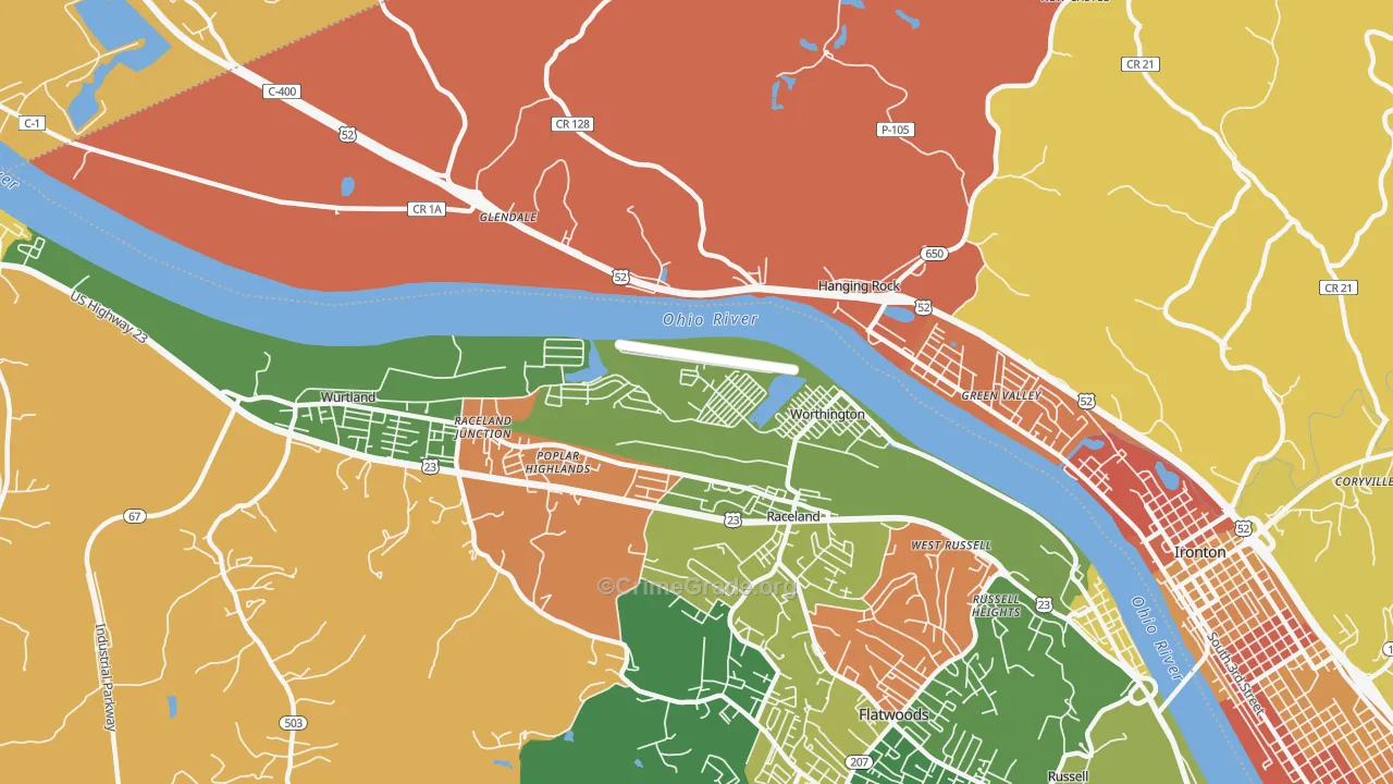Worthington, KY Map of Arson Rates