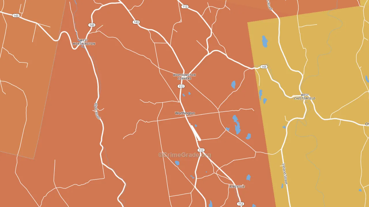 Worthington, MA Map of Arson Rates