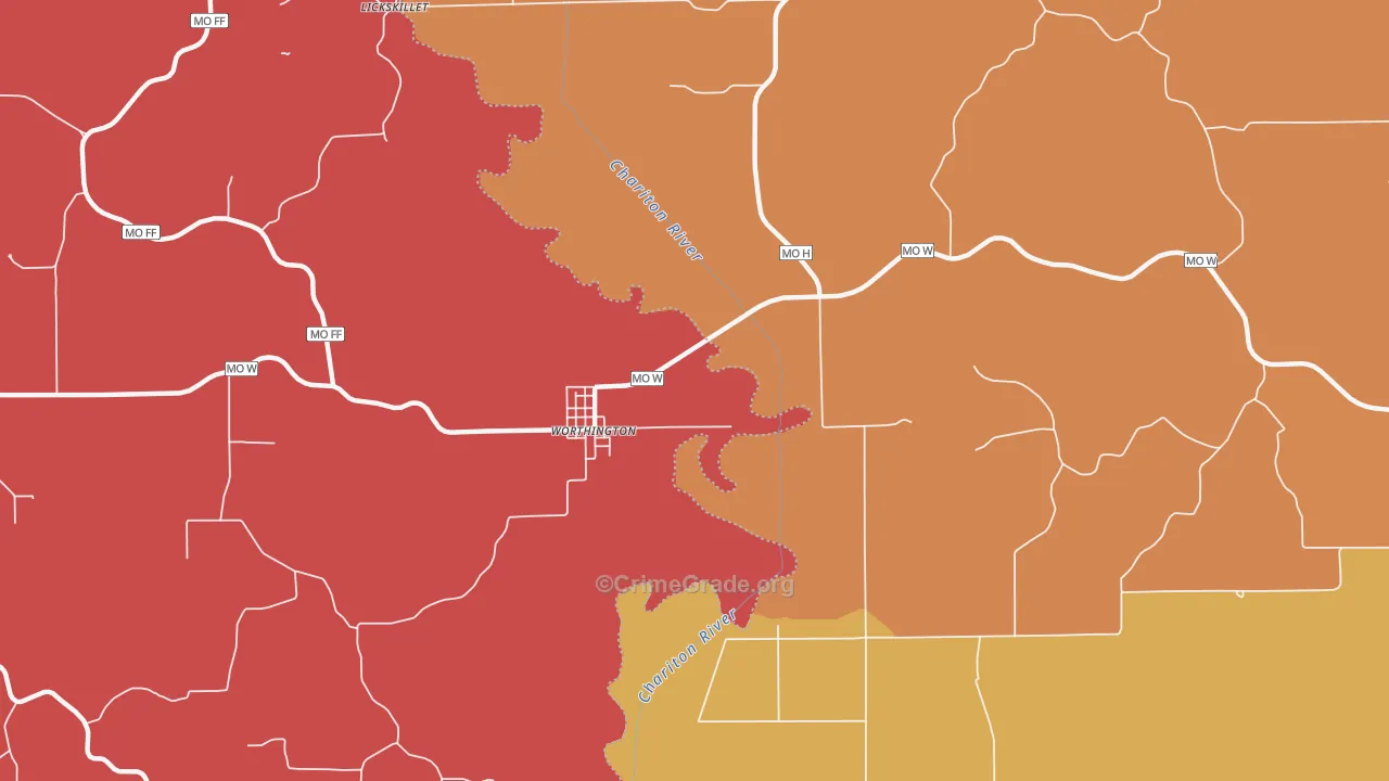 Worthington, MO Map of Arson Rates