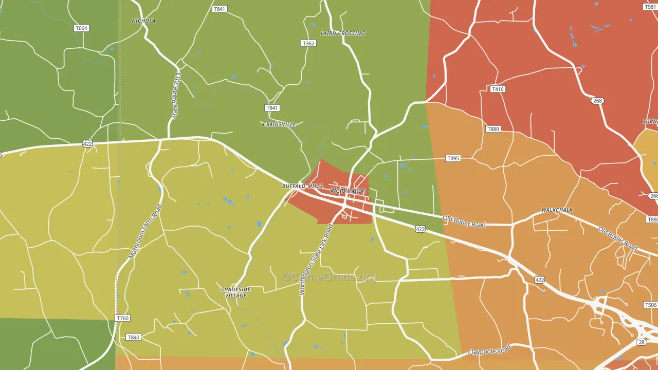 Worthington, PA Map of Arson Rates
