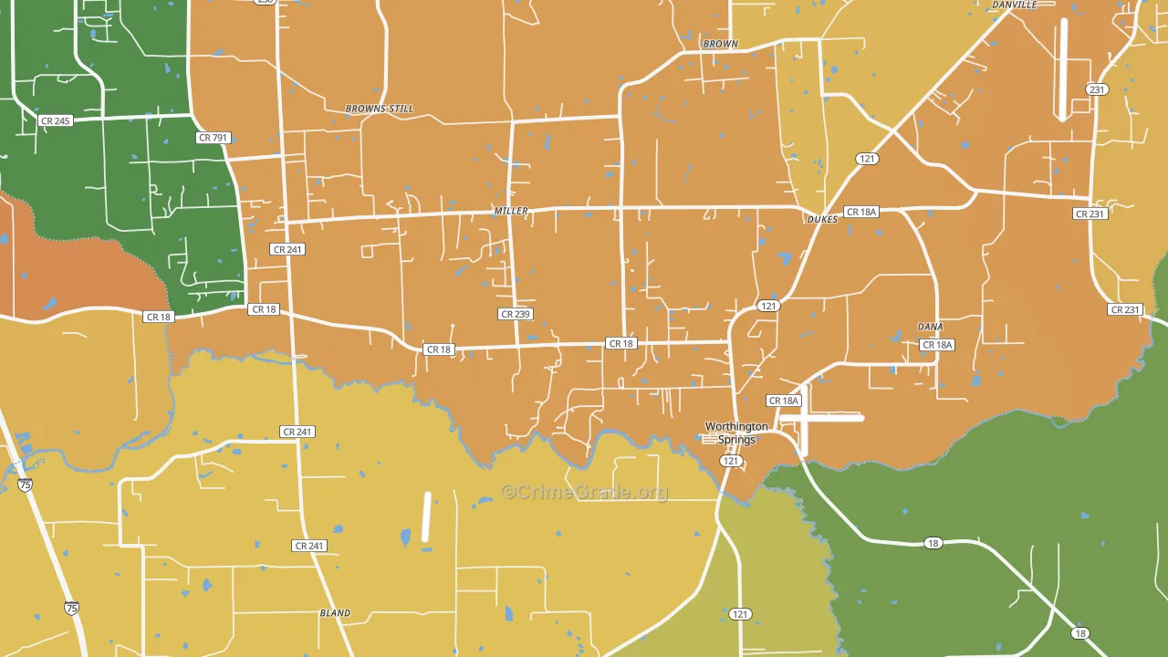 Worthington Springs, FL Map of Arson Rates