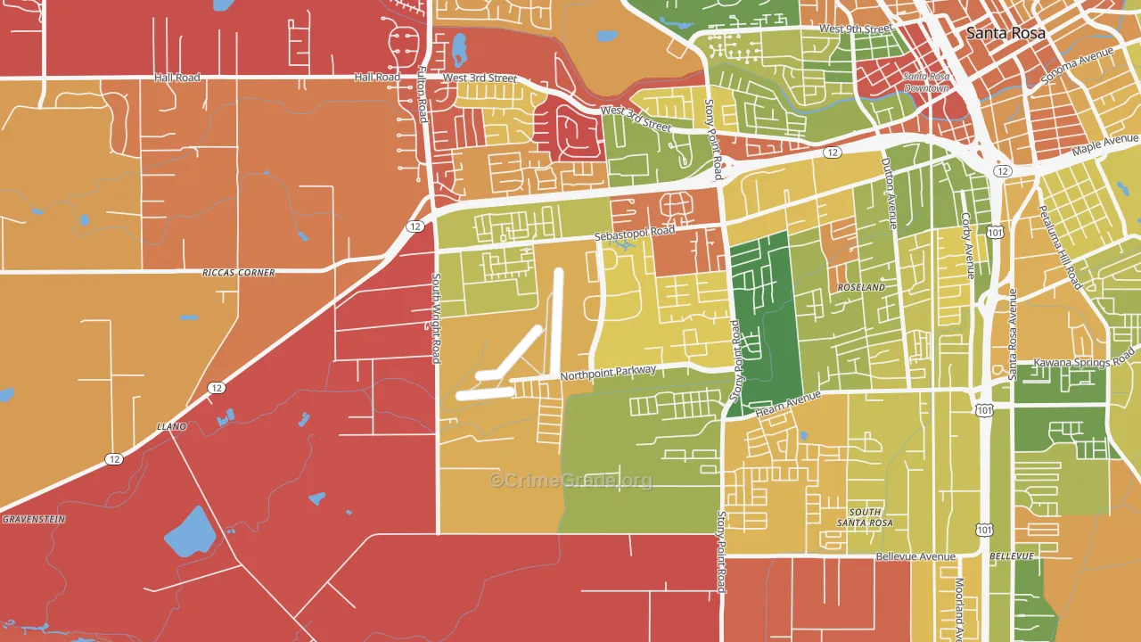 Wright Area, Santa Rosa, CA Map of Arson Rates