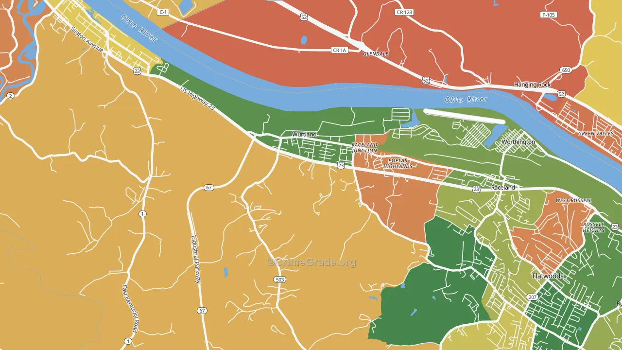 Wurtland, KY Map of Arson Rates