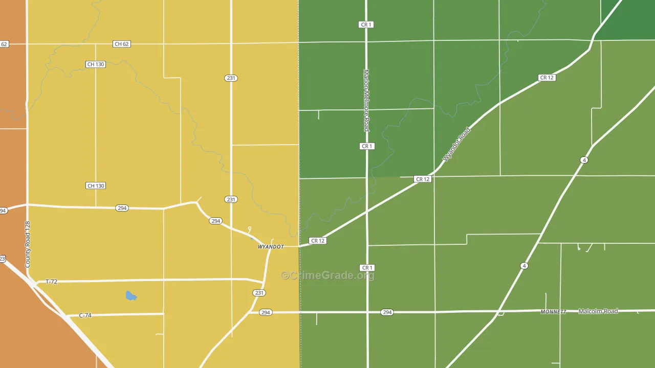 Wyandot, OH Map of Arson Rates