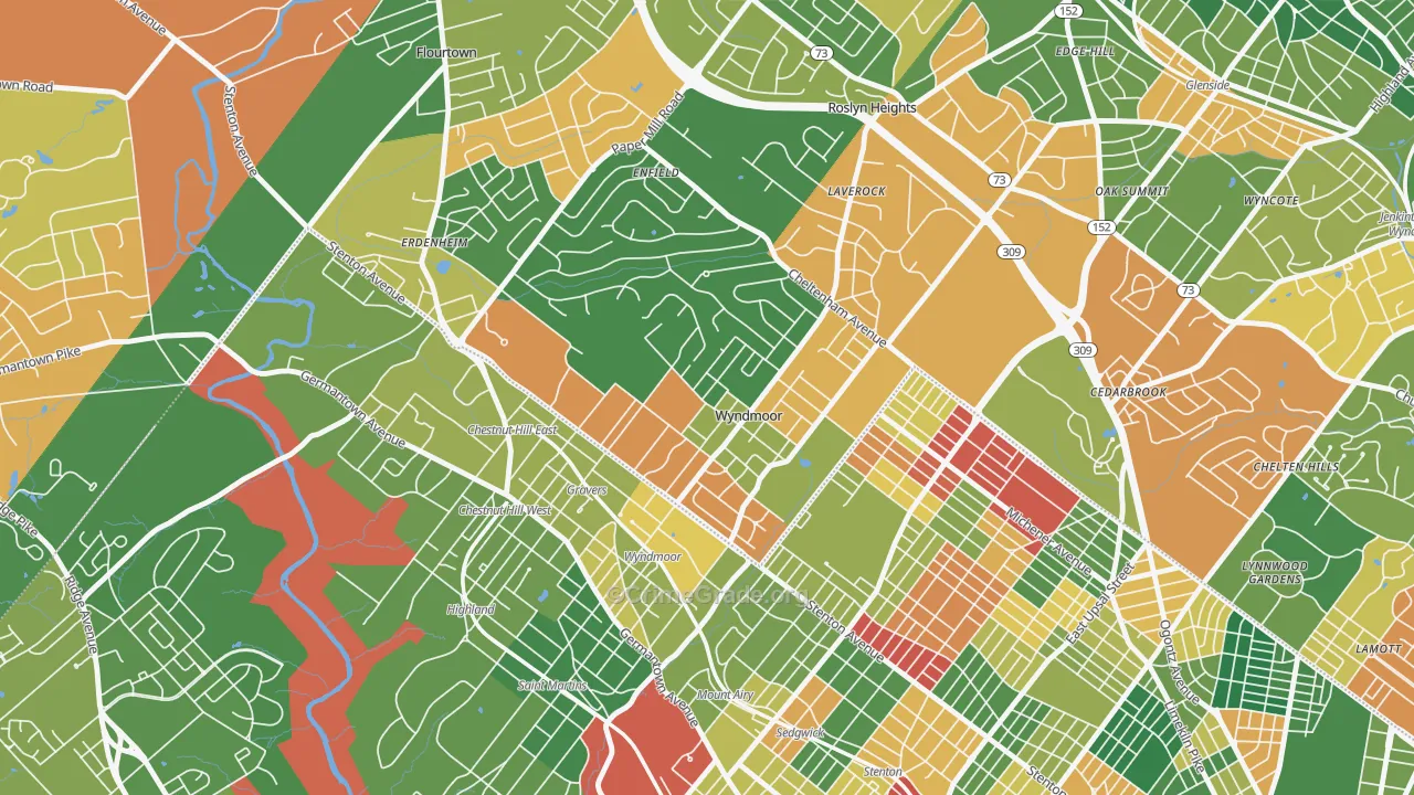 Wyndmoor, Glenside, PA Map of Arson Rates