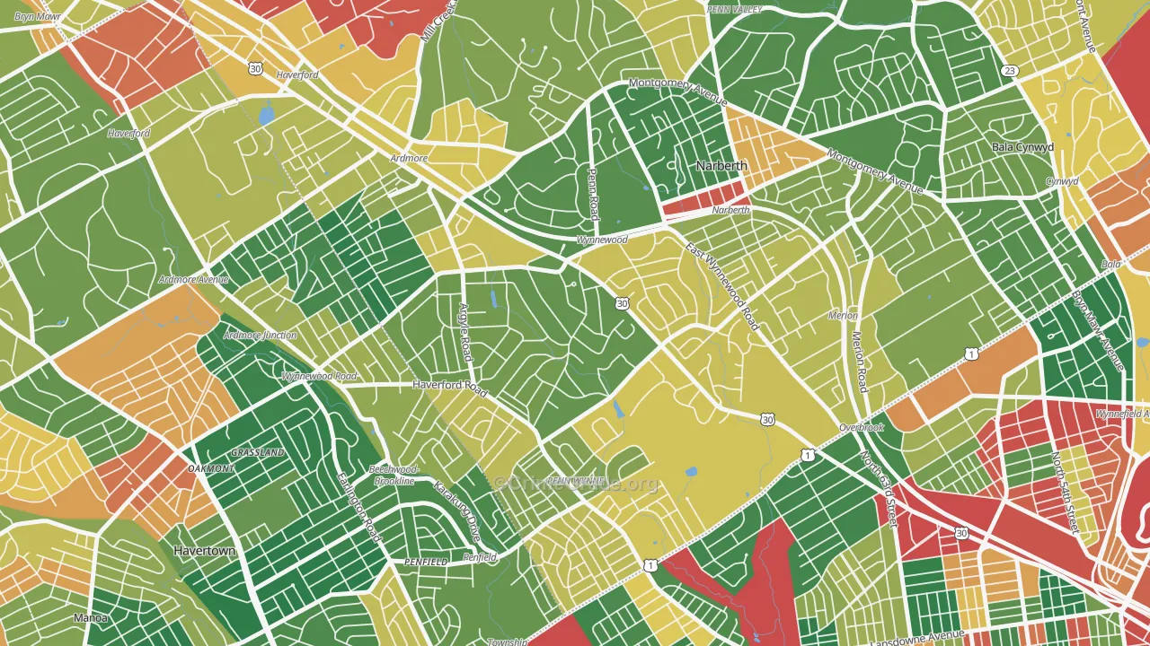 Wynnewood, PA Map of Arson Rates