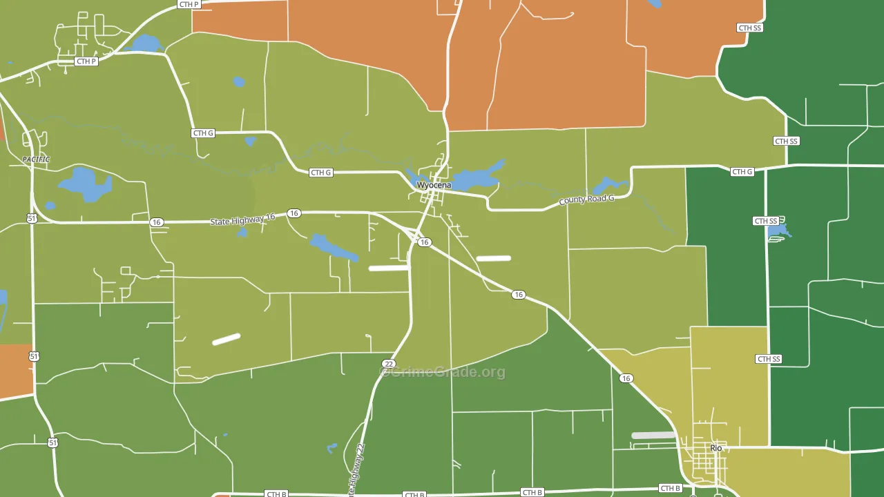 Wyocena, WI Map of Arson Rates