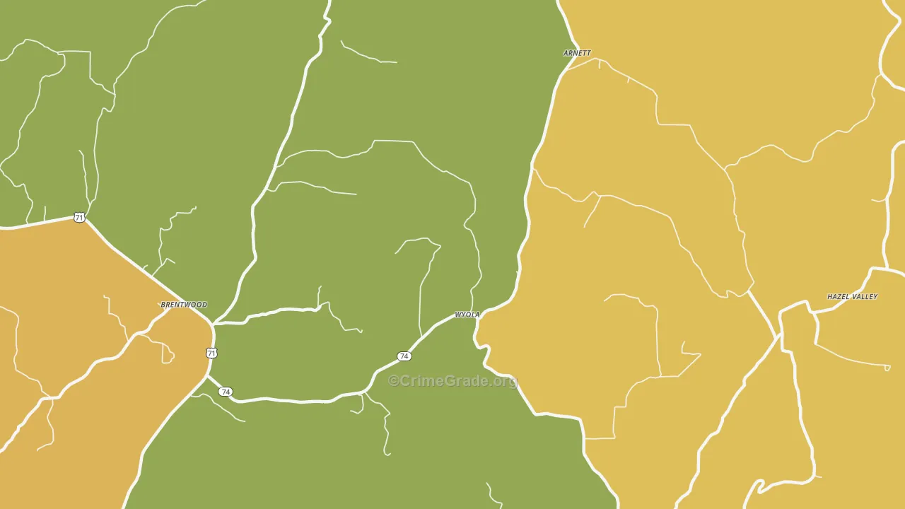 Wyola, AR Map of Arson Rates