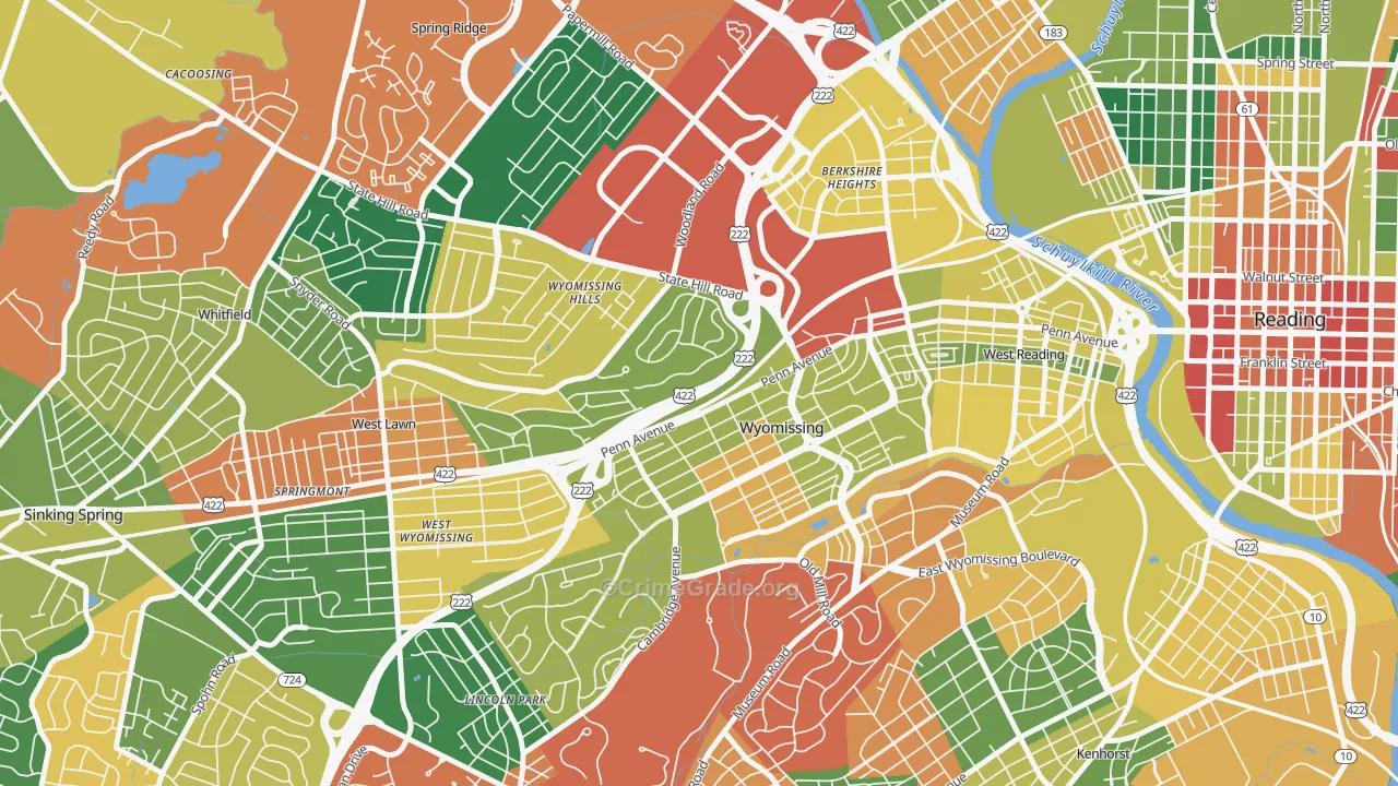 Wyomissing, PA Map of Arson Rates