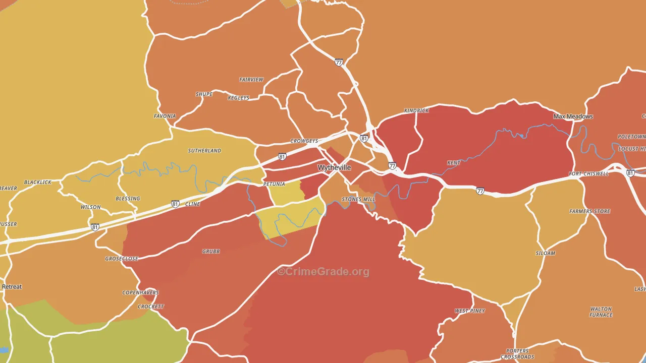 Wytheville, VA Map of Arson Rates