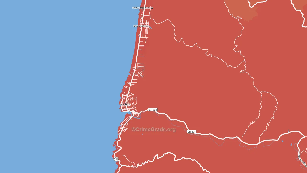 Yachats, OR Map of Arson Rates
