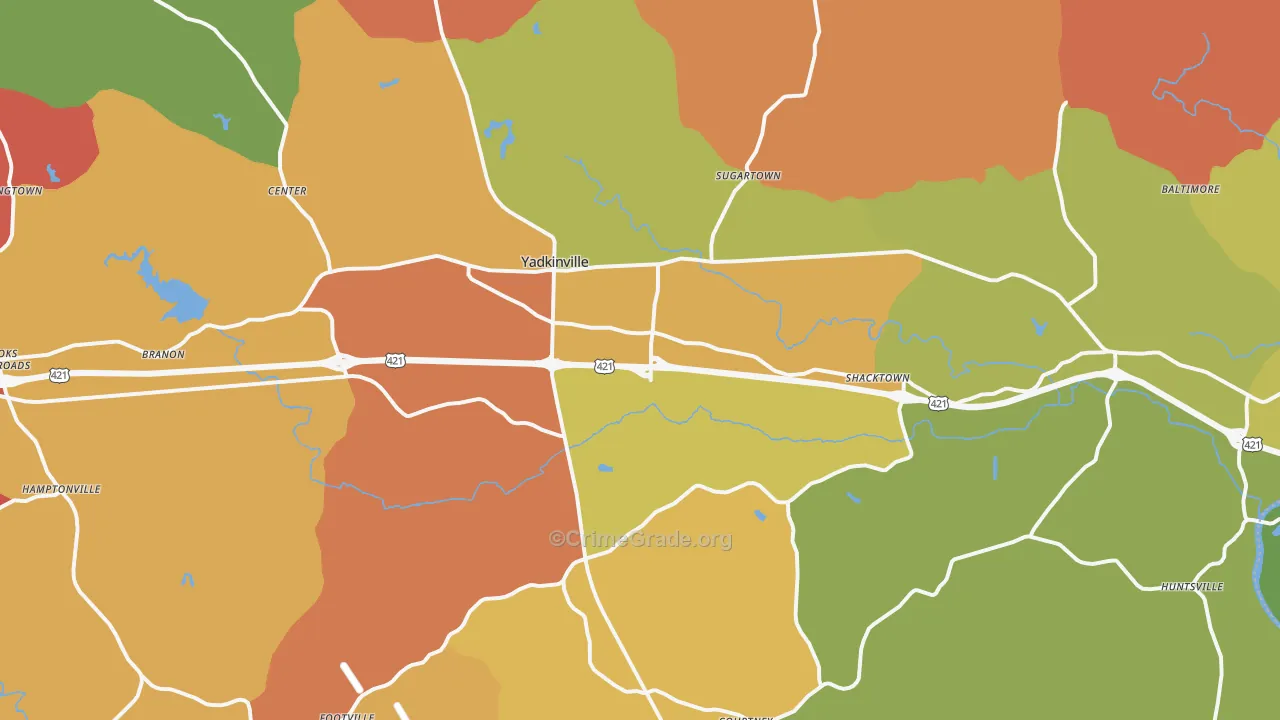 Yadkinville, NC Map of Arson Rates