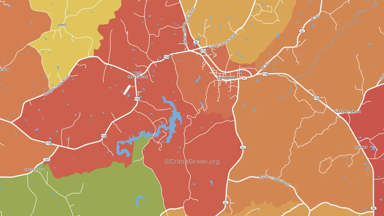Yanceyville, NC Map of Arson Rates