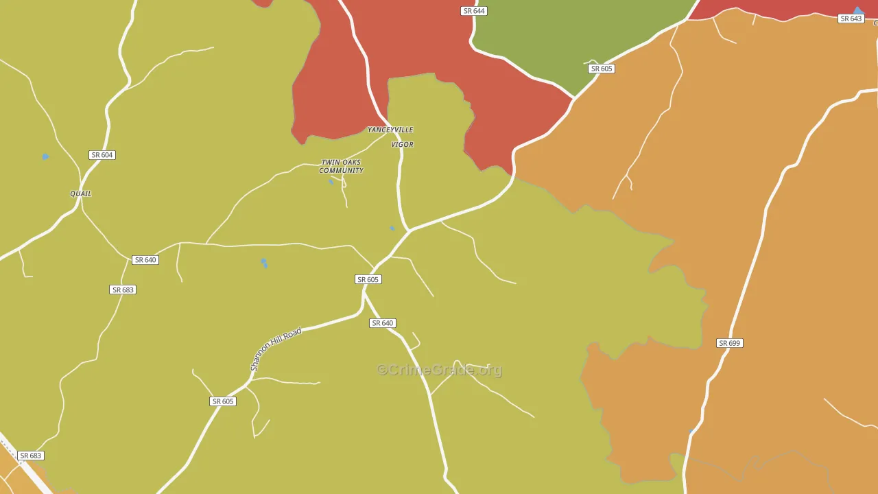 Yanceyville, VA Map of Arson Rates