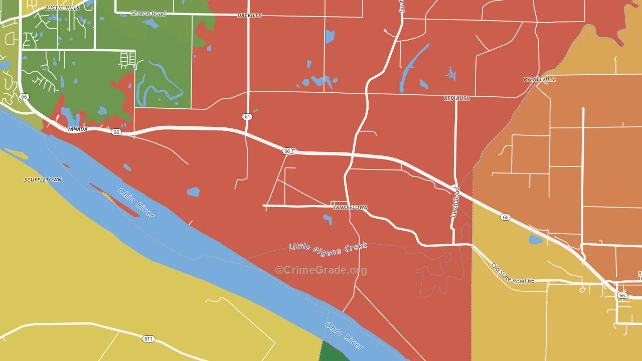 Yankeetown, IN Map of Arson Rates