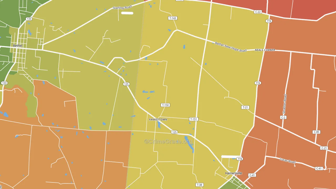 Yankeetown, OH Map of Arson Rates