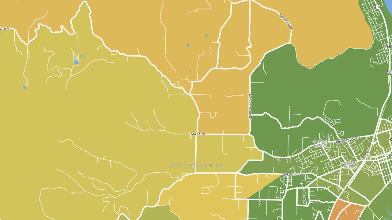 Yankton, OR Map of Arson Rates