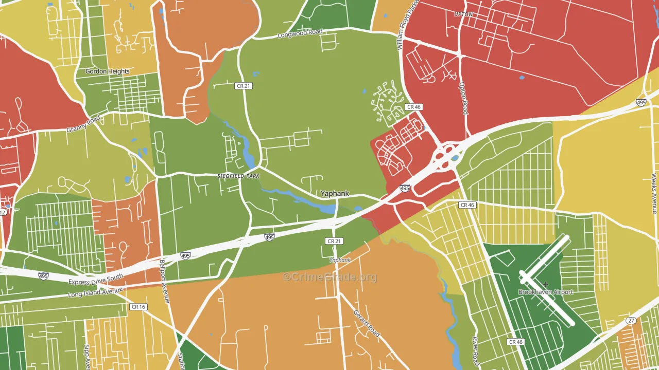 Yaphank, NY Map of Arson Rates