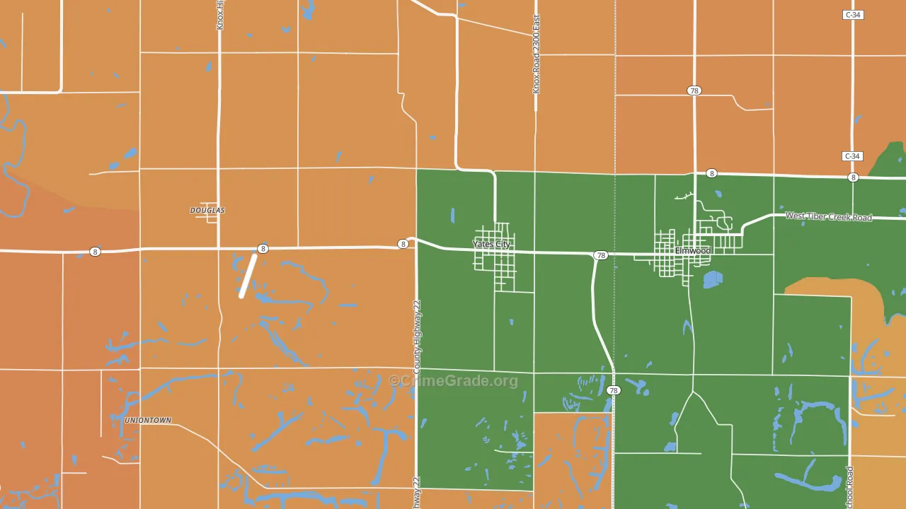 Yates City, IL Map of Arson Rates