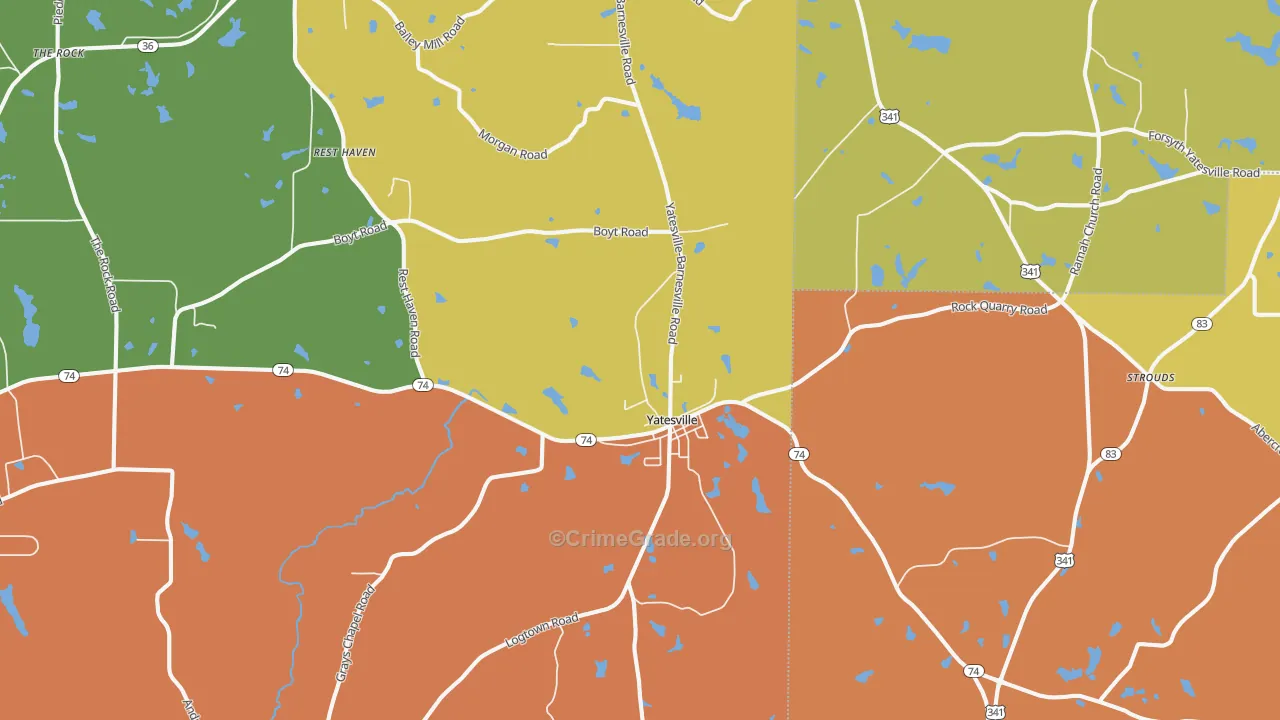 Yatesville, GA Map of Arson Rates