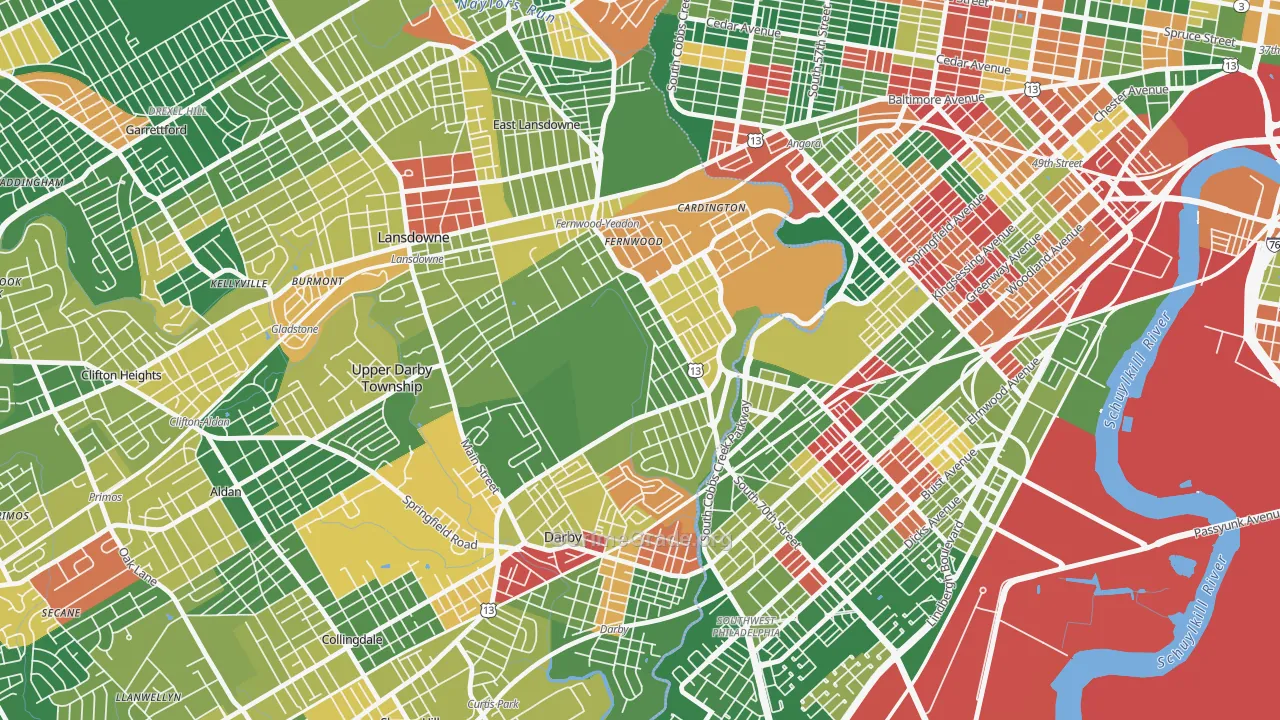Yeadon, PA Map of Arson Rates