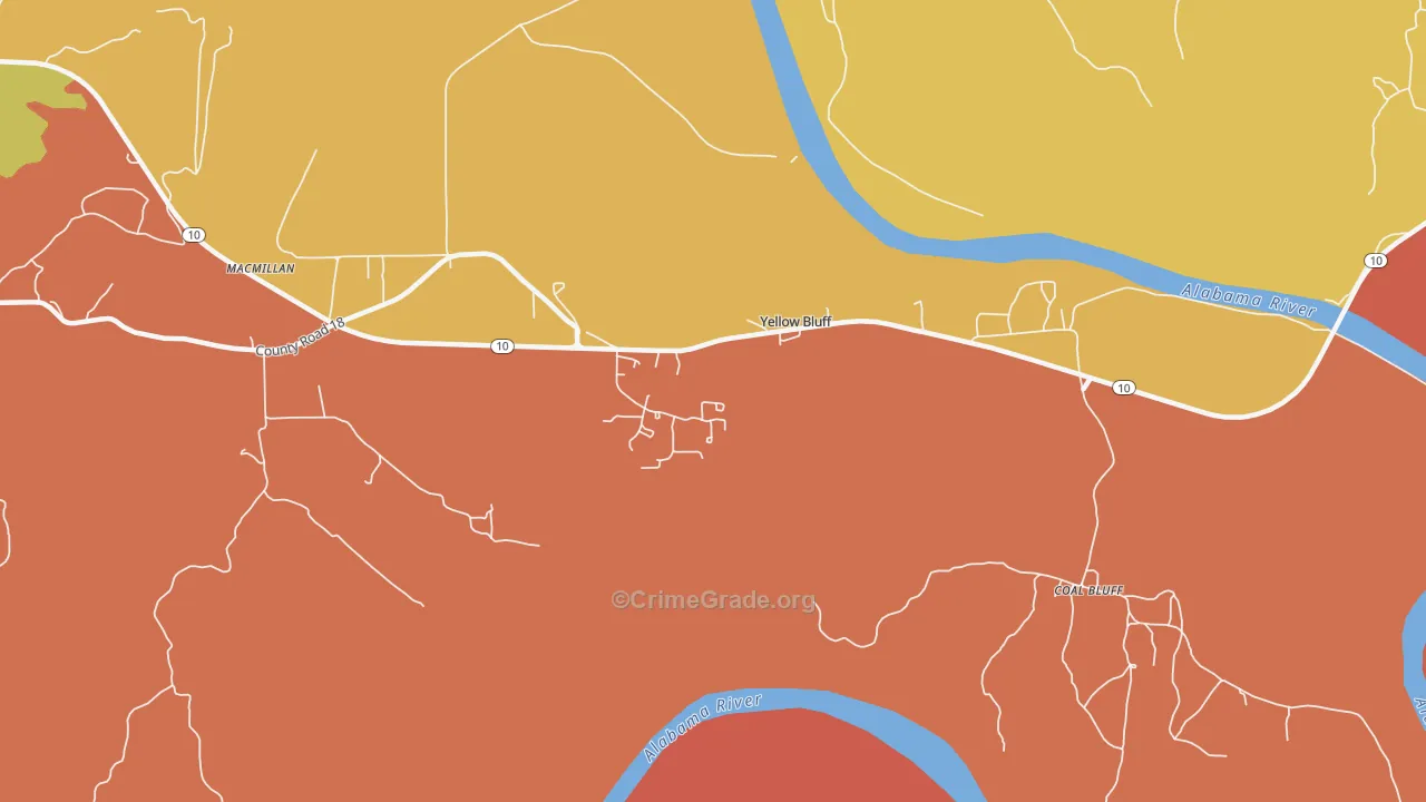 Yellow Bluff, AL Map of Arson Rates