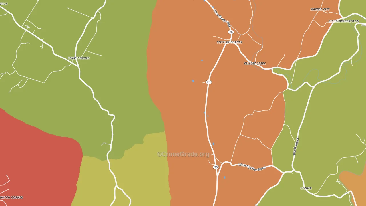 Yellow Creek, PA Map of Arson Rates