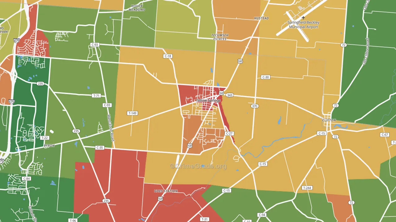Yellow Springs, OH Map of Arson Rates