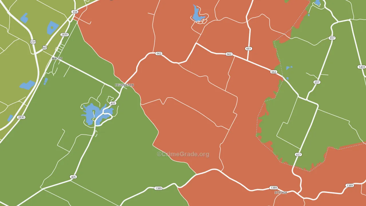 Yelvington, KY Map of Arson Rates