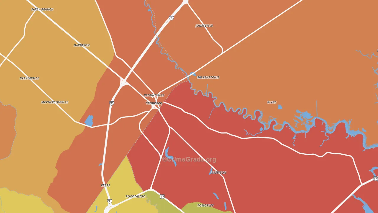Yemassee, SC Map of Arson Rates