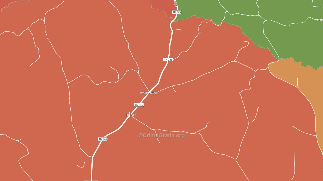Yokley, TN Map of Arson Rates
