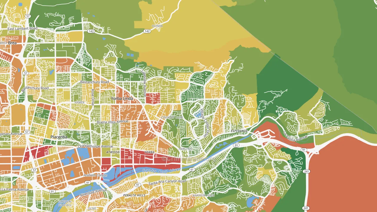 Yorba Linda, CA Map of Arson Rates