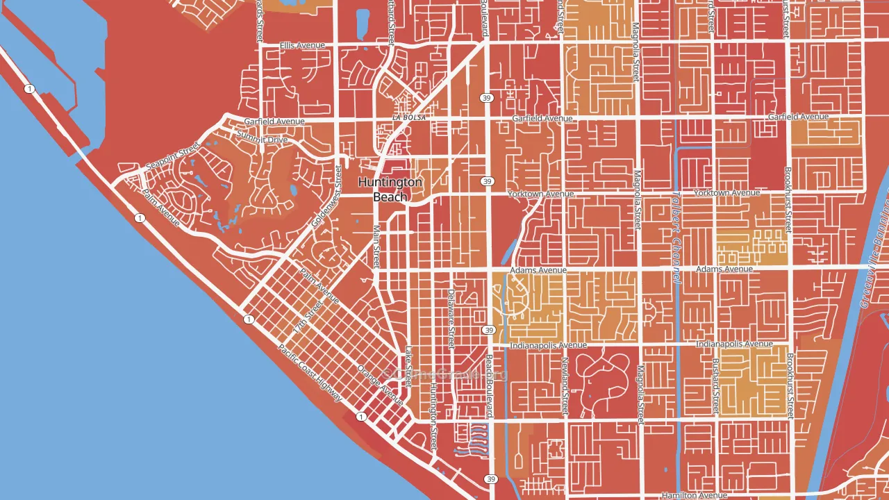 Yorktown, Huntington Beach, CA Map of Arson Rates