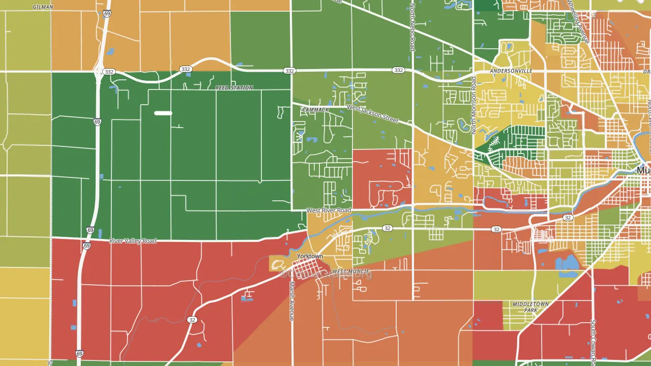 Yorktown, IN Map of Arson Rates