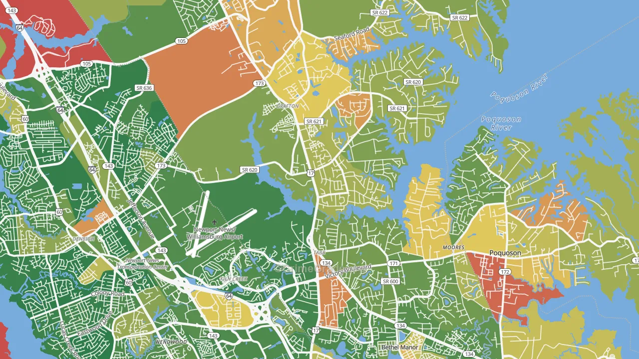 Yorktown, VA Map of Arson Rates