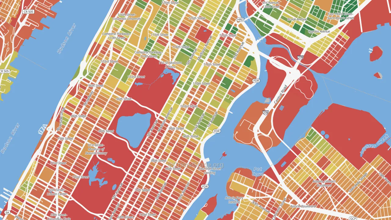 Yorkville, Manhattan, NY Map of Arson Rates