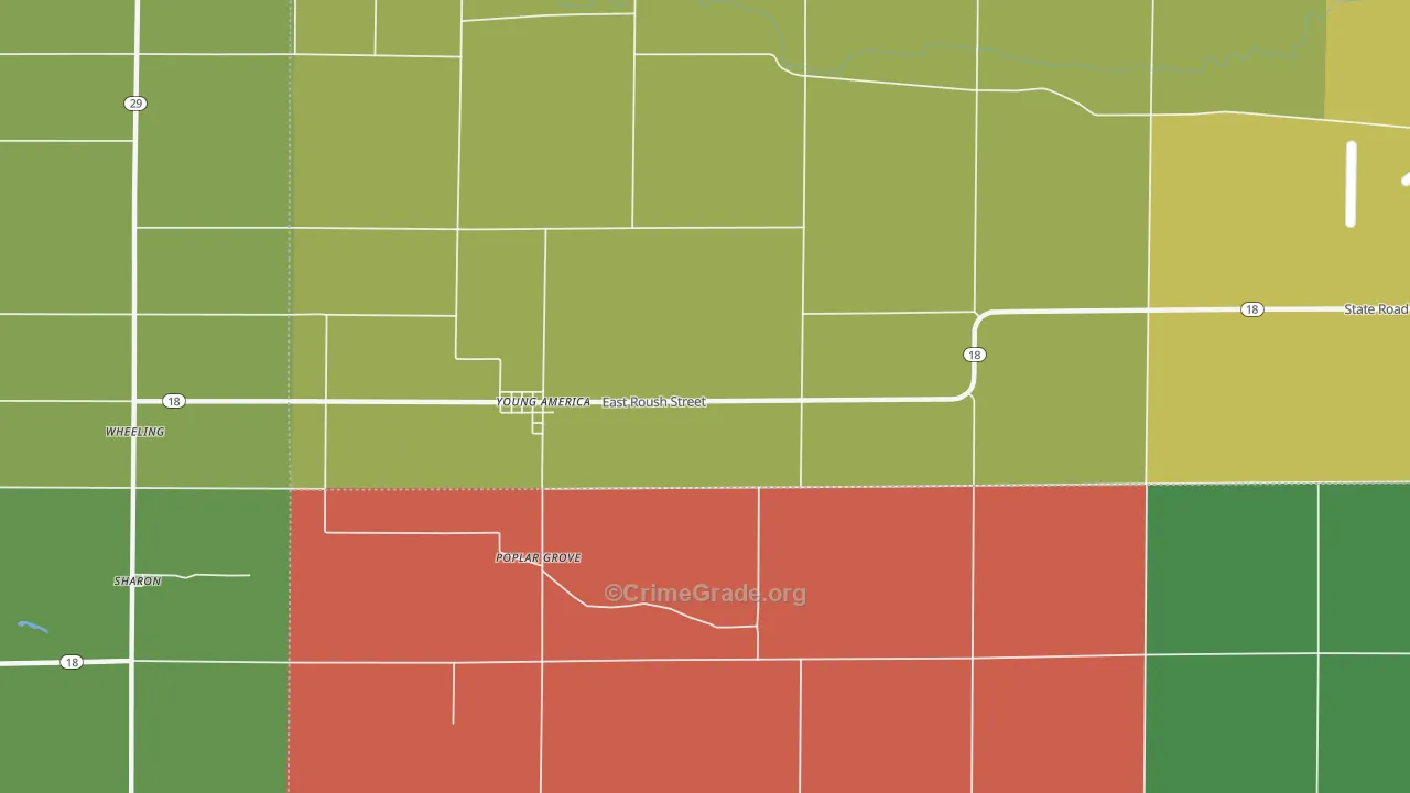 Young America, IN Map of Arson Rates