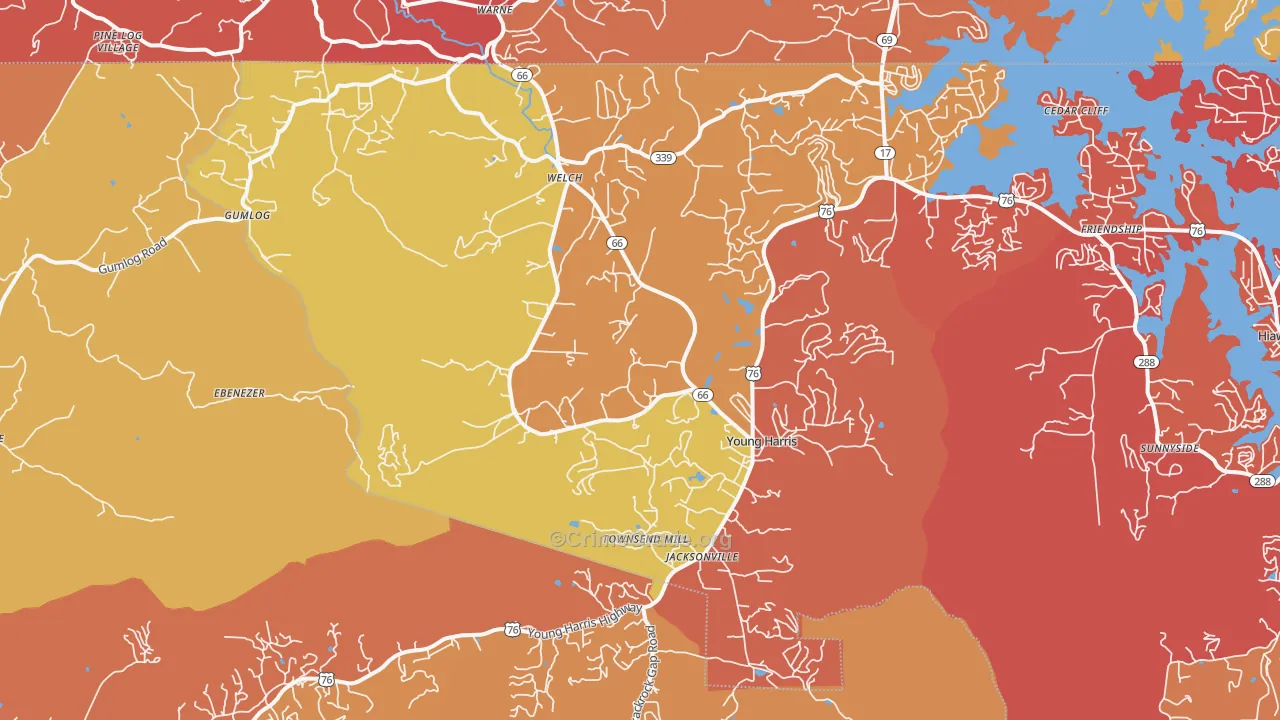 Young Harris, GA Map of Arson Rates