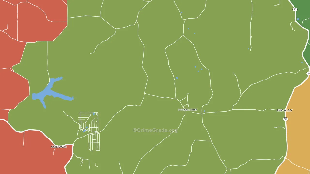 Youngs Creek, IN Map of Arson Rates