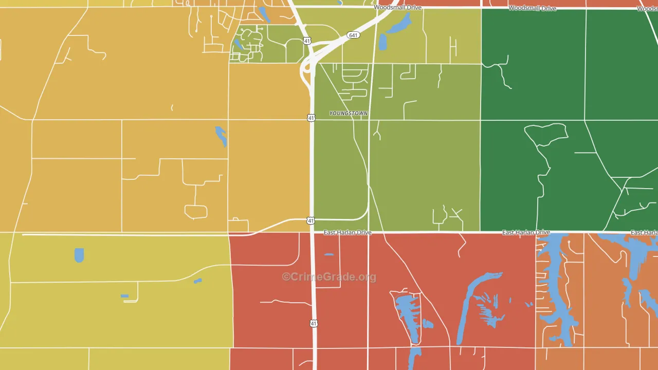 Youngstown, IN Map of Arson Rates