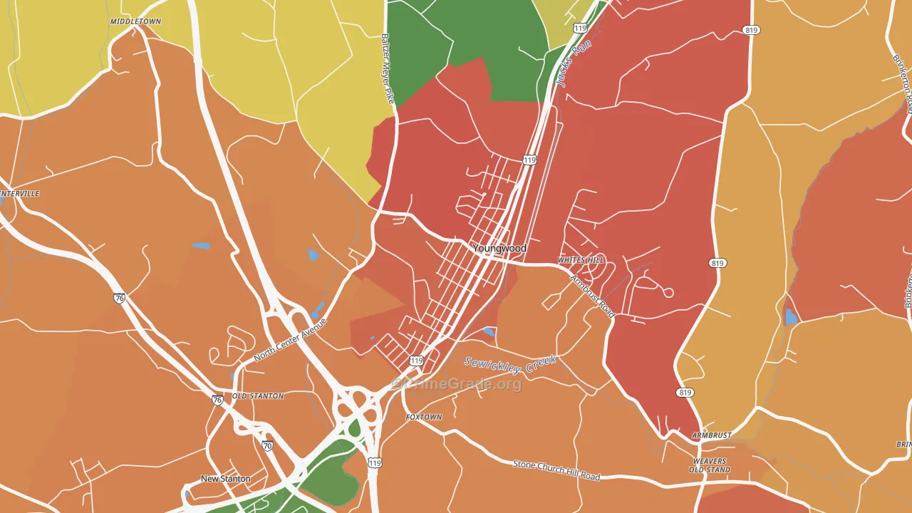 Youngwood, PA Map of Arson Rates