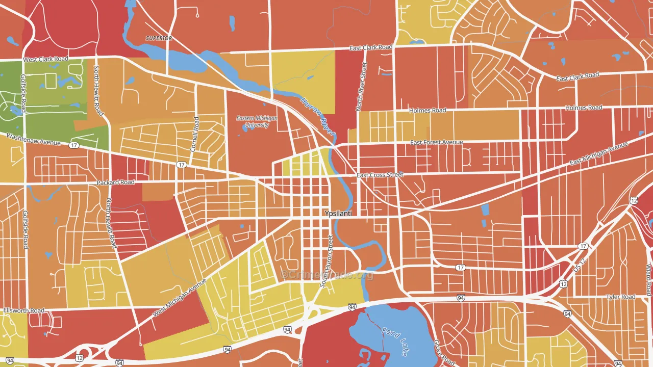 Ypsilanti Historic District, Ypsilanti, MI Map of Arson Rates