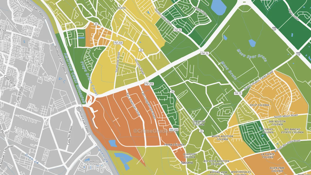 Ysleta Mission Valley, El Paso, TX Map of Arson Rates