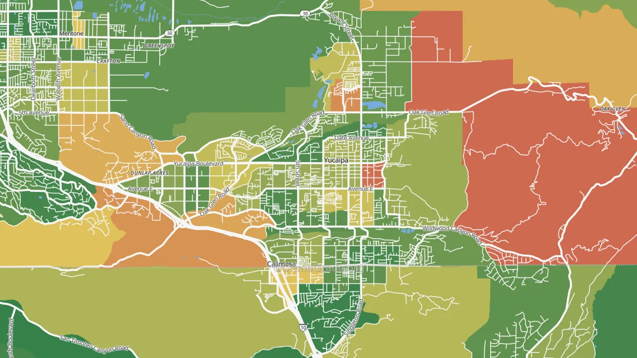 Yucaipa, CA Map of Arson Rates