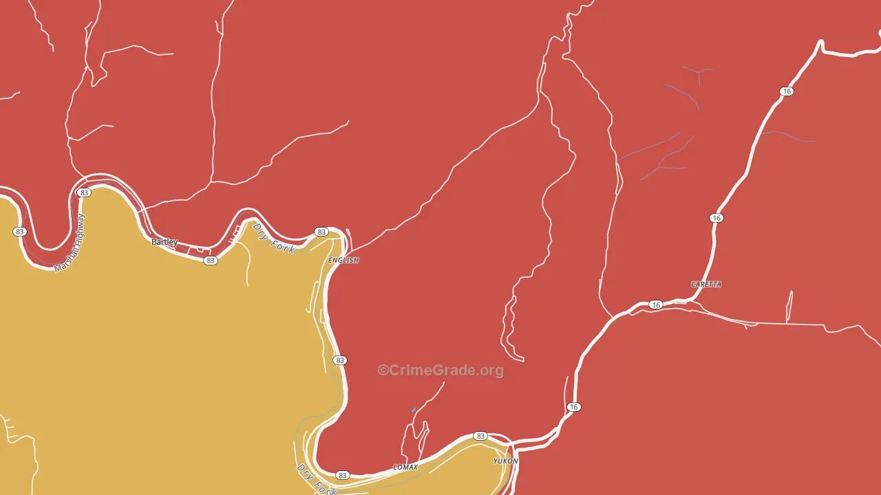Yukon, WV Map of Arson Rates