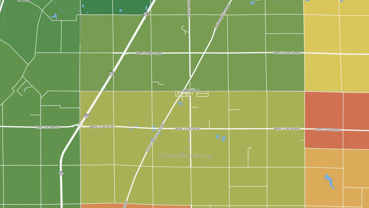 Zanesville, IN Map of Arson Rates