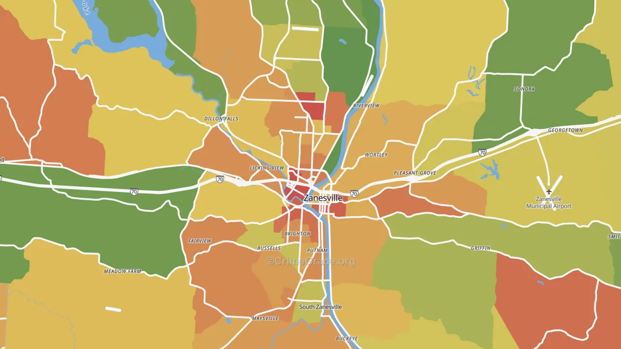 Zanesville, OH Map of Arson Rates